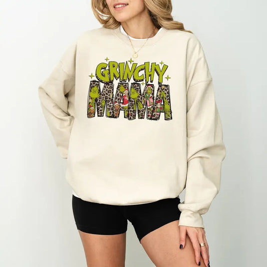 Grincy Mama Leopard Sweatshirt, Retro Mama Christmas Sweatshirt, Christmas Sweatshirt, Mama Shirt Sweatshirt,  Trendy Christmas Sweatshirt