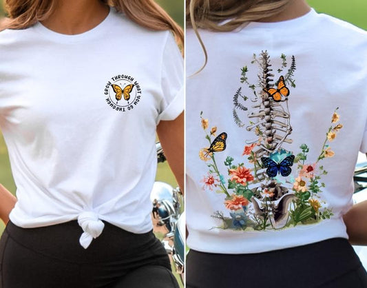 Grow Through It Shirt, Floral Spine Shirt, Motivational Shirt, Positive Saying Shirts, Mental Health Warrior shirt
