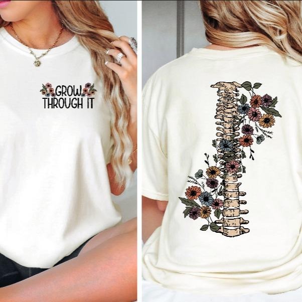 Grow Through It Tee - Women's Crewneck T-Shirt with Floral Print Design for Summer Wear Hoodie, Sweatshirt | DripVista.com