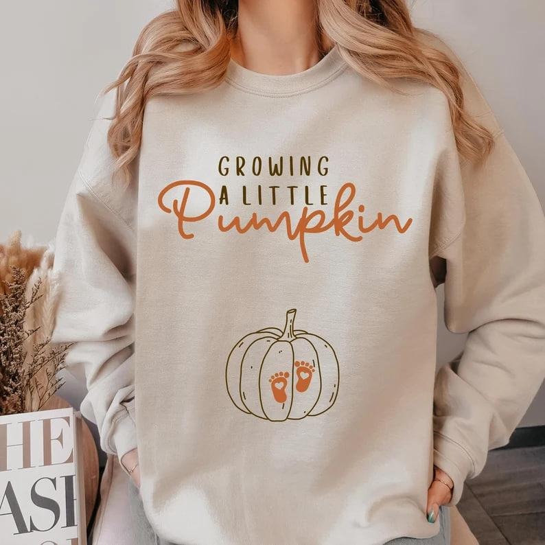 Growing A Little Pumpkin Sweatshirt Fall Maternity Sweater Pregnancy Thanksgiving Shirt Fall Pregnancy Announcement Gift...