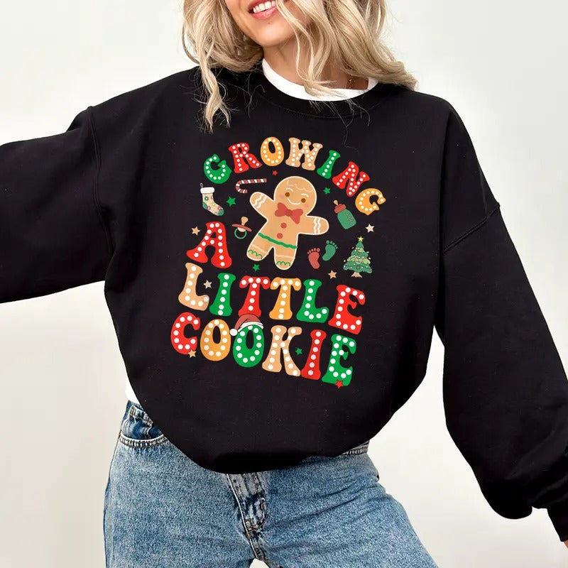 Growing a Little Cookie Pregnancy Announcement Sweatshirt, Christmas Pregnancy Announcement Sweatshirt, Maternity Christmas Shirt, Christmas Cookie Tee, Funny Baby Reveal, New Mom Gift for Christmas