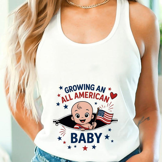 Growing an All American Baby Tank Top, Funny Pregnancy 4th of July Tank Top, Summer Pregnant Announcement Tank Top, Patriotic Day, 4th of July Pregnancy Announcement Tank Top