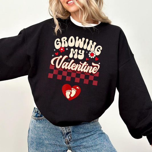 Growing my Valentine - Valentines Day Pregnancy Announcement Sweatshirt, Pregnancy Shirt Valentine Baby Reveal Ideas Expecting Baby On The Way tee