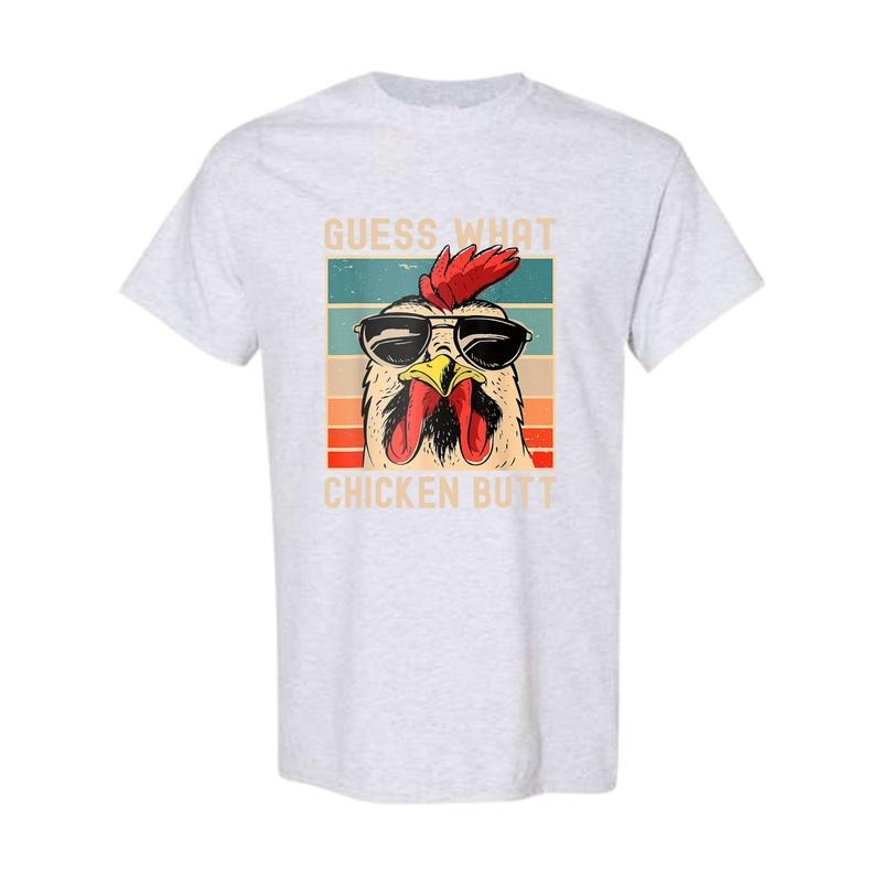 Guess What Shirt - Men's Regular Fit Letter Chicken Print Round Neck Tee - Summer Shirt - Party Shirt - Shirt For men - Full Color