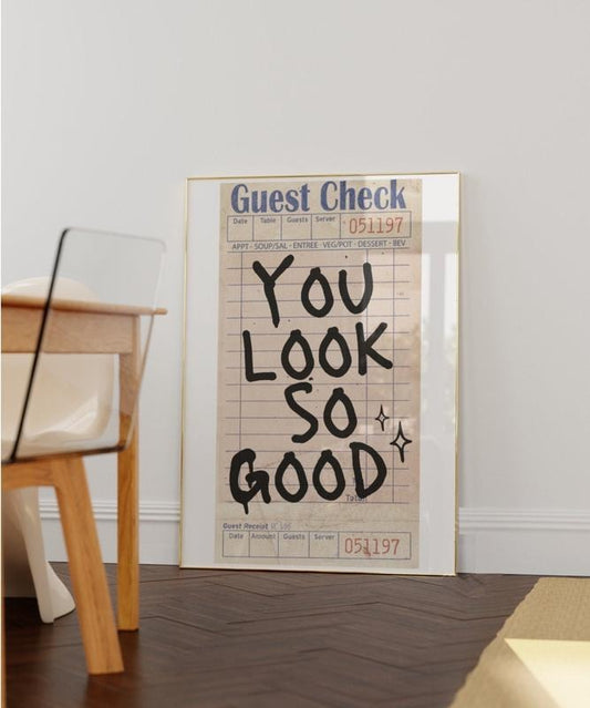 Guest Check Matte Fine Art Print, Trendy Wall Art Prints, Guest Check Poster, You Look So Good, Preppy Girly Art, Poster Prints No Frame, Gifts For Girls Art Prints, Wall Art Home Decor, Large Wall Art, Gifts For Birthday Christmas Landscape Ornaments