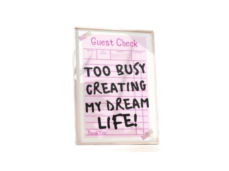 Guest Check Receipt, Too Busy Creating My Dream Life Retro, Trendy Prints, Guest Check Poster, Pink Retro Decor, Gifts...