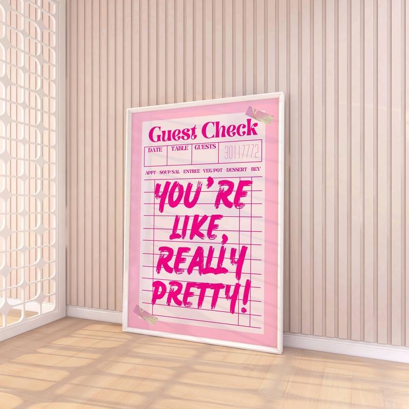 Guest Check Reciept, You're Like Really Pretty, Dorm Decor, Funky Retro Wall Art, Preppy Room Decor, Y2k Poster, Gifts...