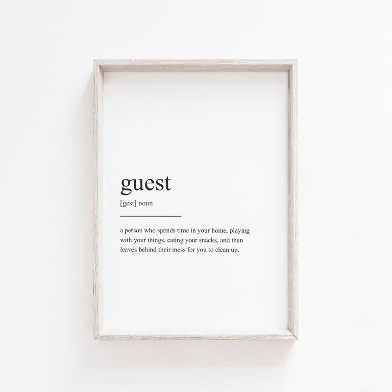 Guest Definition Prints, Wall Art Prints, Quote Print, Wall Decor, Minimalist Poster, Minimalist Print, Guest Room Print...