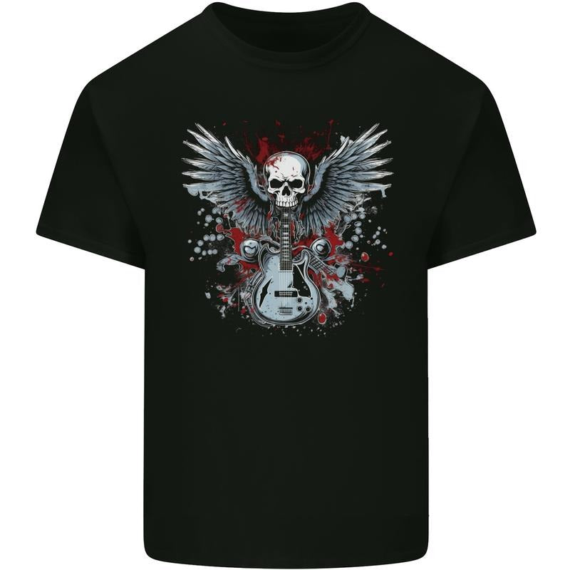 Guitar & Skull Heavy Metal Rock Music Wings Mens Cotton T-Shirt Tee Top Made in USA Hoodie, Sweatshirt | DripVista.com
