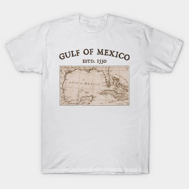 Gulf FOG Mexico 1550 T-Shirt - Vintage Map Graphic Tee for Men & Women Retro Coastal Style Hoodie, Sweatshirt | DripVista.com