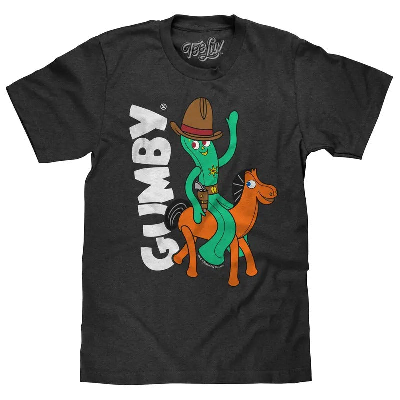 Gumby and Pokey Cowboy T-Shirt - Charcoal Gray Heather