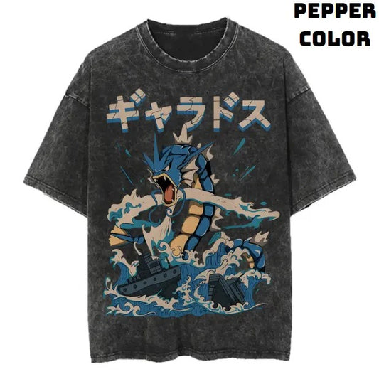 Gyarados Vintage Tee, Pocket Monster Magikarp T-Shirt, Vintage Graphic Tees, Unisex Anime Pokemon Shirt Top Menswear Womenswear Streetwear