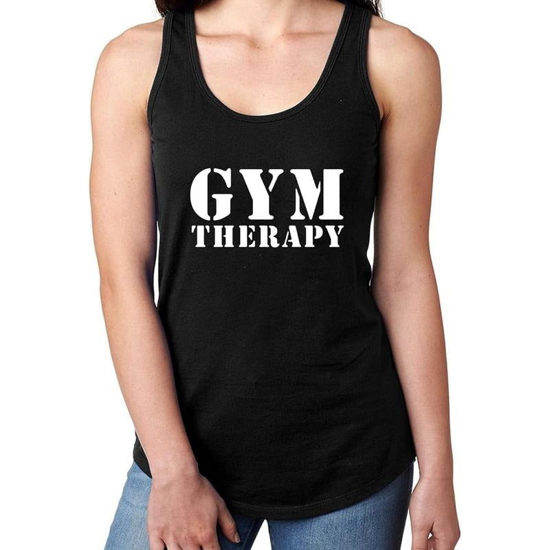 Gym Therapy Funny Gym Fitness Workout Women's Racerback Tank Tops Made in USA T-Shirts, Hoodie, Sweatshirt | DripVista.com