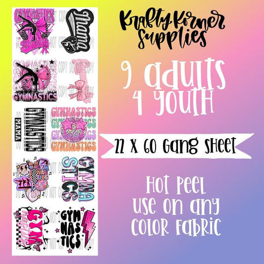 Gymnastics DTF Transfer Gang Sheet, 22 x 60