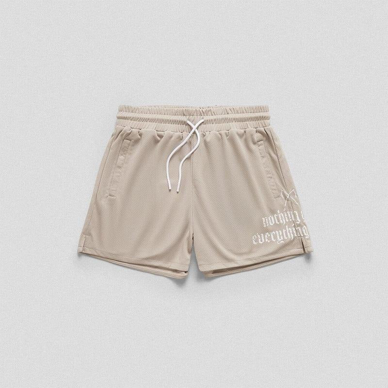 Gymreapers Mantra Khaki Mesh Summer Shorts with Zippered Pockets for Men