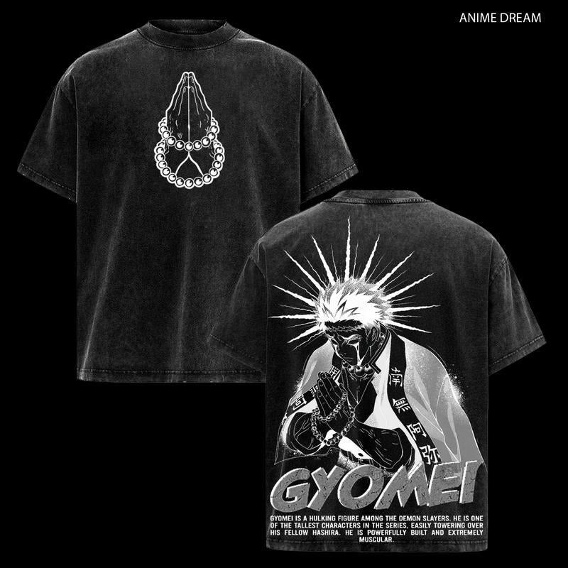 Gyomei Himejima Breathing styles Breathing styles Anime Double Printed Vintage Washed Tee Unisex Oversize Heavyweight...