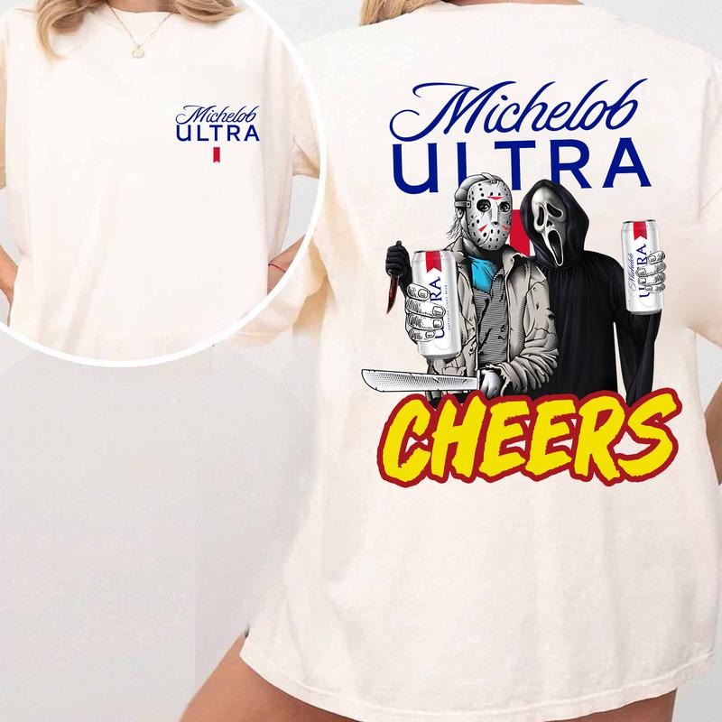 H0rr0 Character Bee.r Cheer.s Halloween Shirt, Gh0st Face Shirts, Scary Movie Shirts