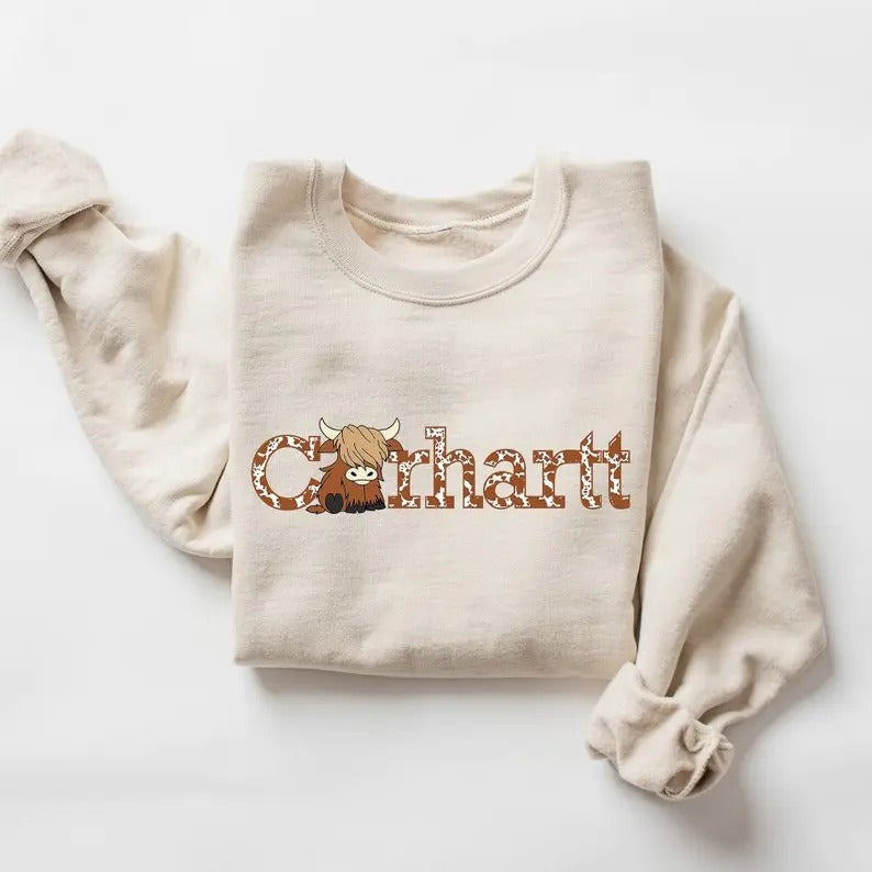 H1ghland Cow Sweatshirt, Western Crewneck, Gift For Farmer, Farm Animal Hoodie, Christmas Gifts, Cute Cow Sweater