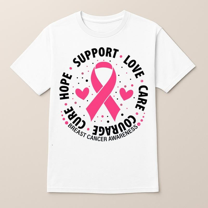 HAGBDH Breast Cancer Awareness Tee Pink Ribbon Support Circle LOVE HOPE COURAGE CURE Graphic T-Shirt Super FOG Cotton...