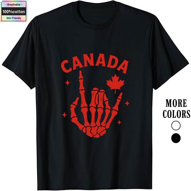 HAGBDH Fashion Designer T-Shirts - Cotton Graphic Tees with Canada Skeleton Rocker
