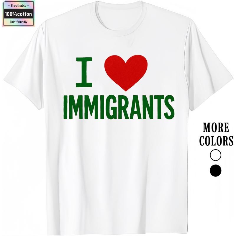 HAGBDH Fashion Designer T-Shirts - Cotton Graphic Tees with Swoosh Love Immigrants Graphic T-Shirt,Crewneck,Casual,Ideal...