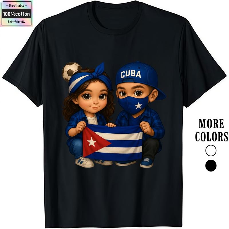HAGBDH Fashion Designer T-Shirts Cotton Graphic Tee with Kids Holding Cuba Flag Soccer Fan Style Crewneck Casual Everyday...