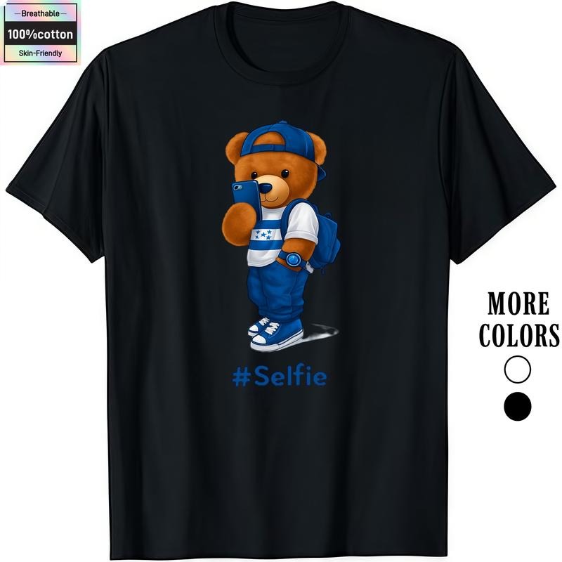 HAGBDH Fashion Designer T-Shirts Cotton Graphic Tees with Honduras Cute Teddy Bear Selfie Tee Crewneck Casual Ideal for...