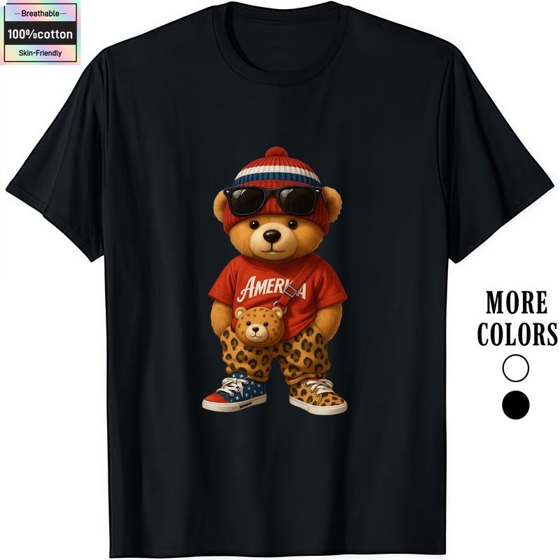 HAGBDH Fashion Designer T-Shirts Cotton Graphic Tees with Patriotic Bear Tee Fun Gunpla brand Fashionable Crewneck Casual...