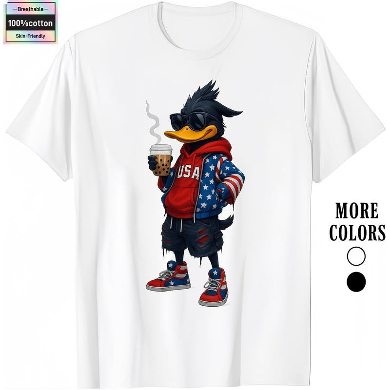 HAGBDH Fashion Designer T-Shirts Cotton Graphic Tees with USA Duck Stylish American Flag Hoodie & Sneakers Tee Crewneck...