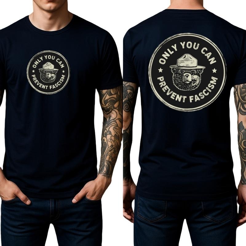 HAGBDH Men'WB shield Cotton T-Shirt 'Only You Can Prevent Fascism' Bear Print Crewneck Casual Streetwear Top Shortsleeve...