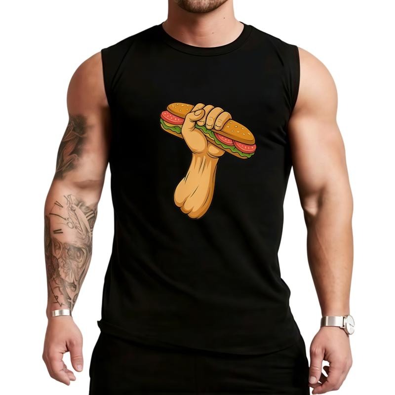 HAGBDH Sporsity Men Graphic Vest with Cartoon GA Holding Sub Sandwich Stylish Casual Wear Trendy Fashion Streetwear...