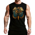 HAGBDH Sporsity Men'WB shield Graphic Vest with Vibrant Blue Hands Holding Cash & Gold Rings Stylish Casual Wear Trendy Fashion Streetwear Sleeveless Crew Neck Top for Summer - Knit Menswear Fabric