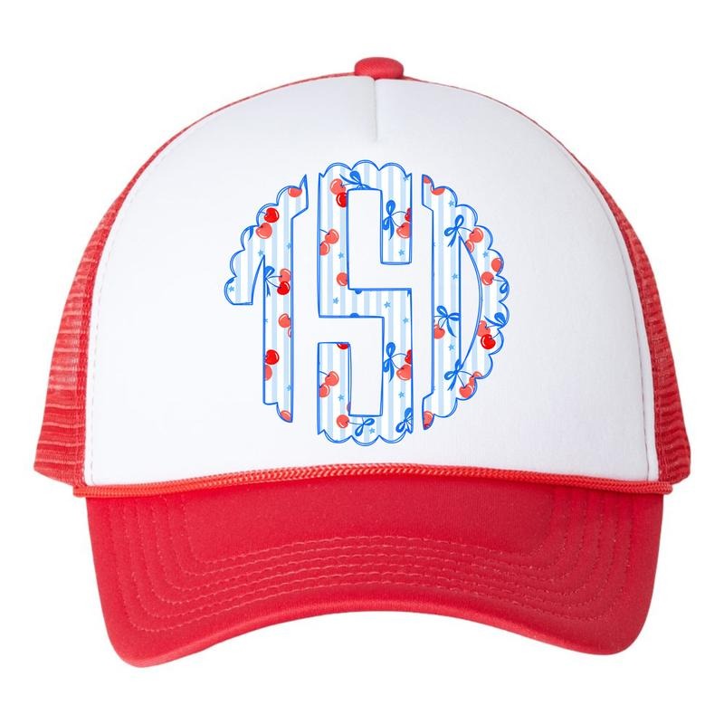 HAT - Cherry Stripe Monogram Foam Mesh Trucker Hat 'NLB' T-Shirts, Hoodie, Sweatshirt | DripVista.com