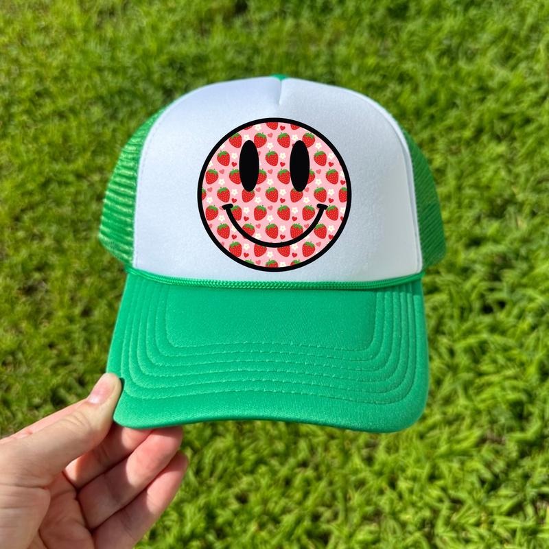 HAT - Strawberry Happy Face Foam Mesh Trucker Hat 'NLB' T-Shirts, Hoodie, Sweatshirt | DripVista.com