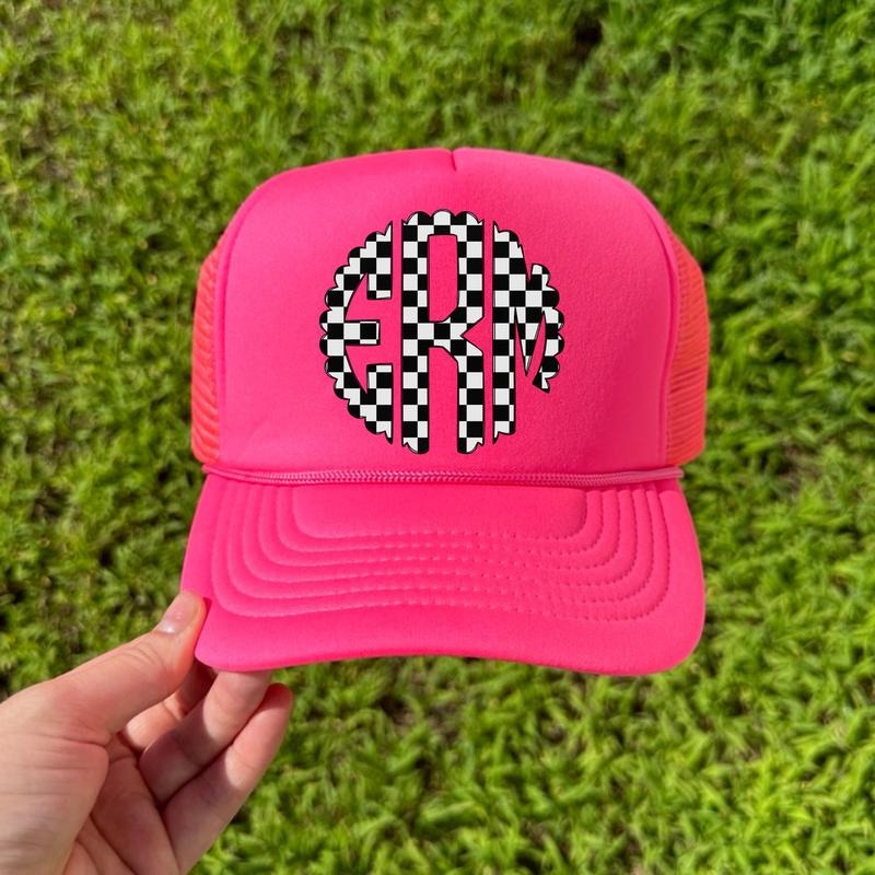 HAT -Black Checkered Monogram Foam Mesh Trucker Hat 'NLB' T-Shirts, Hoodie, Sweatshirt | DripVista.com