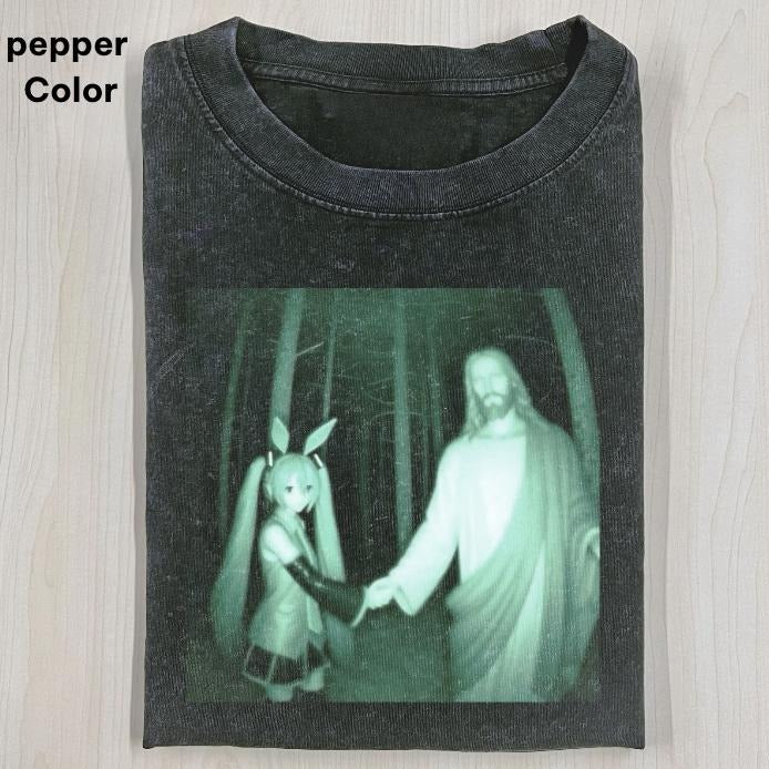 HATSUNE MIKU & JESUS T-SHIRT,  Vocaloic Shirt, Funny Graphic T-shirt, Unisex Movie Shirt Menswear Womenswear Hoodie,...