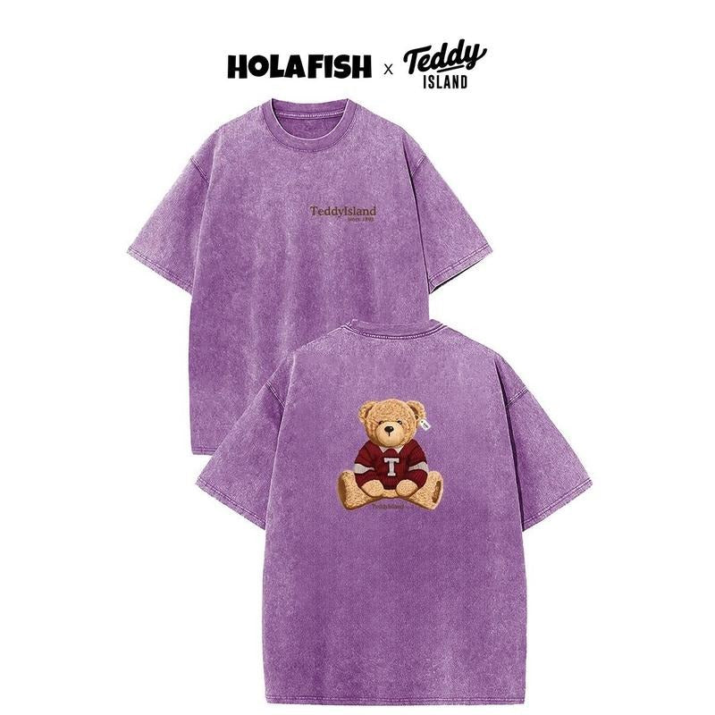 HOLAFISH Oversized Men'WB shield Teddy Bear Print T-Shirts Acid Washed Basic Graphic Casual Crew Neck Short Sleeve Summer...