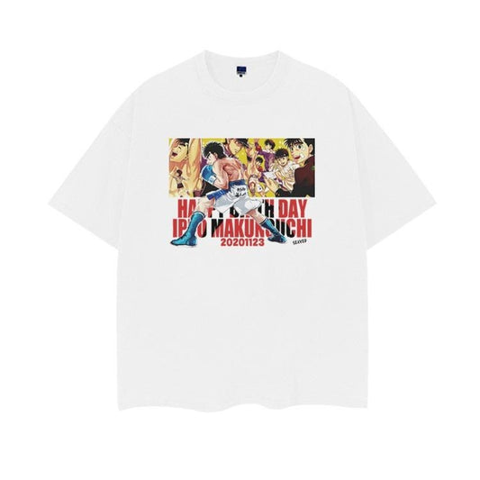 Hajime no Ippo "Makunouchi Ippo" Heavyweight Vintage Tee 100% Cotton OVERSIZED Anime T-shirt Menswear Top Crew Necks Tshirt Casual Streetwear White Baggy Crewneck Tropical Shortsleeve