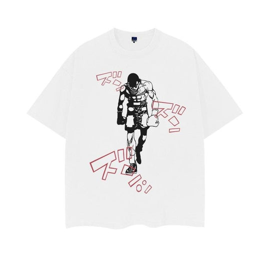 Hajime no Ippo "Pressure of Might" Heavyweight Vintage Tee 100% Cotton OVERSIZED Anime T-shirt Menswear Top Crew Necks Tshirt Casual Streetwear White Baggy Crewneck Tropical Shortsleeve