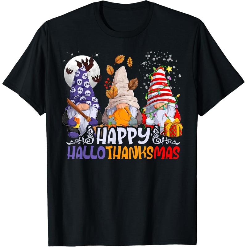 HalloThanksMas Gnomes Halloween Thanksgiving Christmas Happy T-Shirtmade in us T-Shirts, Hoodie, Sweatshirt | DripVista.com