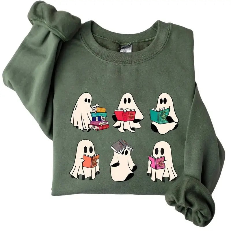 Halloween Bookish Ghost Crewneck Sweatshirt Hoodie Tshirt, Halloween 2024 Gifts | DripVista.com