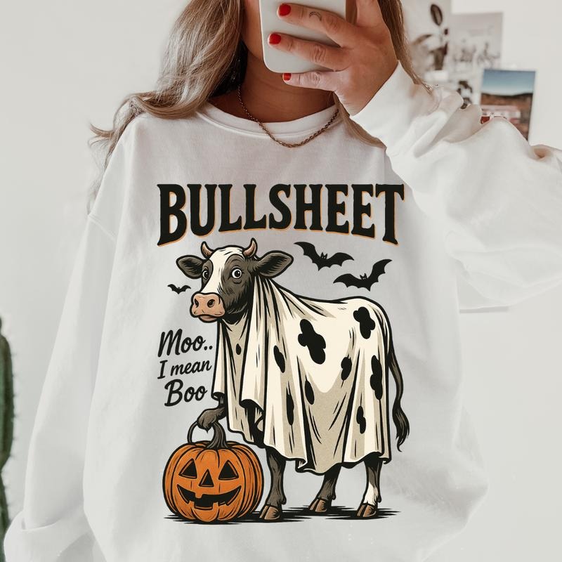 Halloween Bullsheet Sweatshirt Unisex Relaxed Fit Printed in USA Casual Comfort Cotton Top Athletic Boho Chic All Seasons