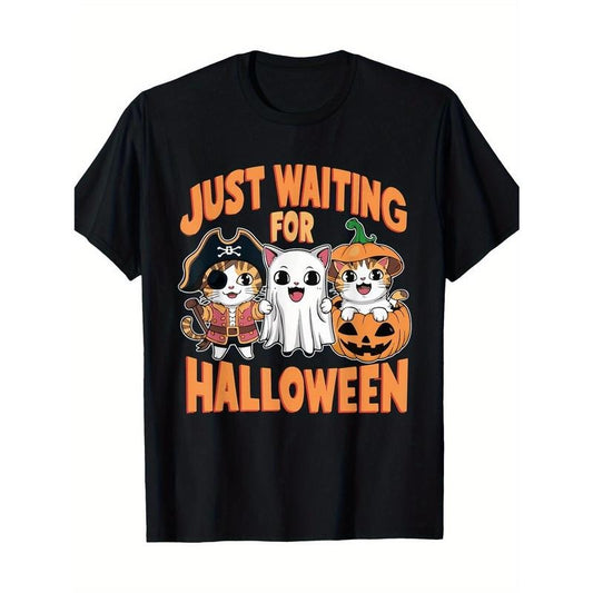 Halloween Cats Graphic Tee - 100% Cotton, Round Neck, Short Sleeve - Perfect for Men & Women, Machine Washable Made in USA