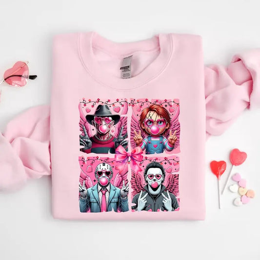 Halloween Characters Valentine Sweatshirt, Trendy Valentine Halloween Themed T-Shirt, Valentine Tee Shirt, Funny Valentine Shirt, Valentine's Day Gift