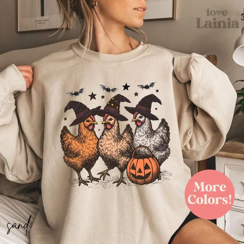 Halloween Chicken Sweatshirt, Halloween Chicken Shirt for Women Chicken Lover Gift Funny Chicken Shirt Ghost Chickens Tee...