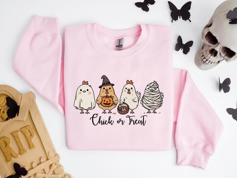 Halloween Chicken Sweatshirt,Funny Halloween Chicken or Treat Sweatshirt,Halloween Trick-or-Treat Shirt,Halloween Custom Sweatshirt