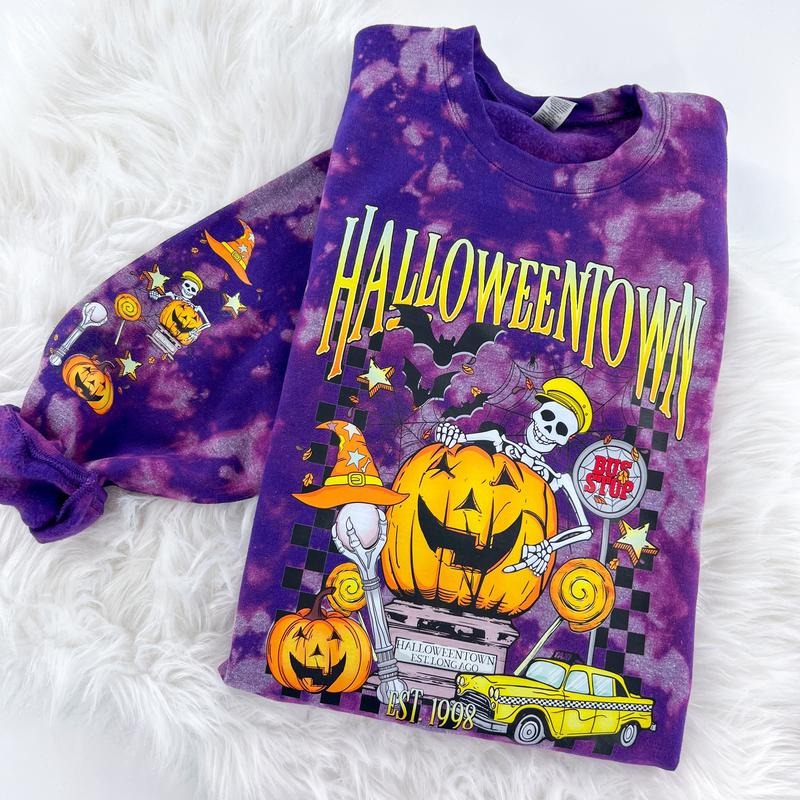 Halloween City Skeleton Town Sweatshirt or Hoodie with sleeve print Comfy Womenswear Tops T-Shirts | DripVista.com