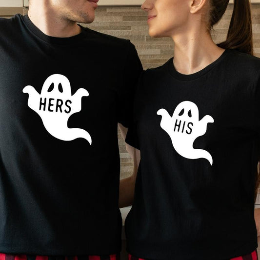 Halloween Couples Matching Shirts, His and Hers Ghost T-Shirt, Wife And Husband Tee, Halloween Party Tee, New Married Halloween Gift