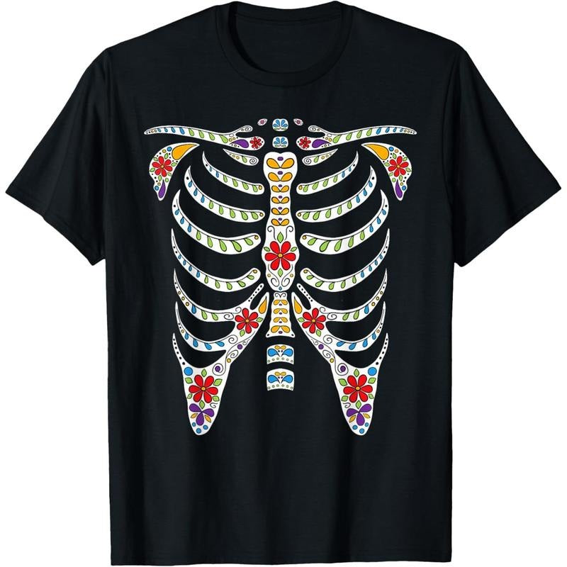 Halloween Day of Dead Skeleton Flowers Decorated T-Shirt made in usa Hoodie, Sweatshirt | DripVista.com