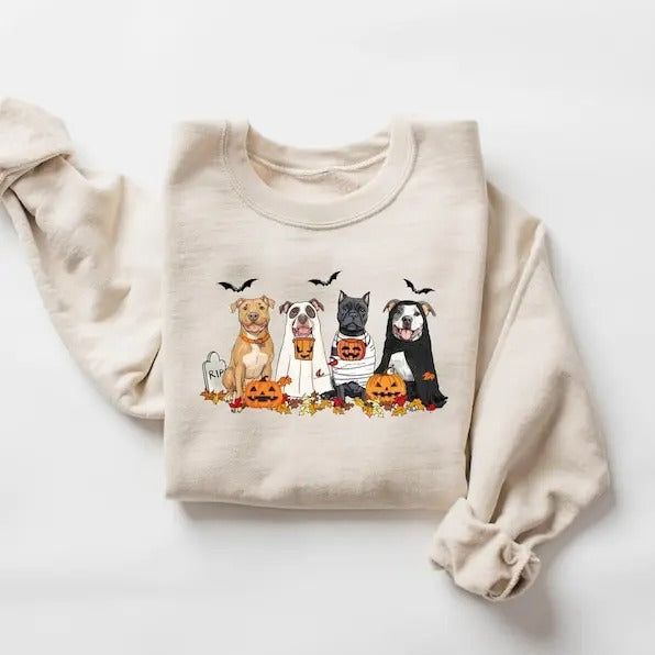 Halloween Dog Sweatshirt, Pitbull Ghost Dogs sweatshirt, Halloween Sweatshirt, Halloween Sweater, Ghost Dog Shirt,...